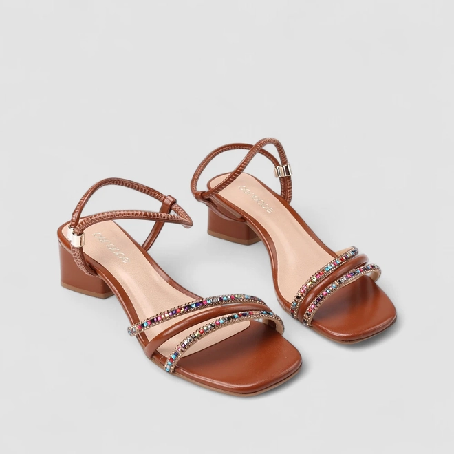 Sandália Feminina Penélope Strass Marrom