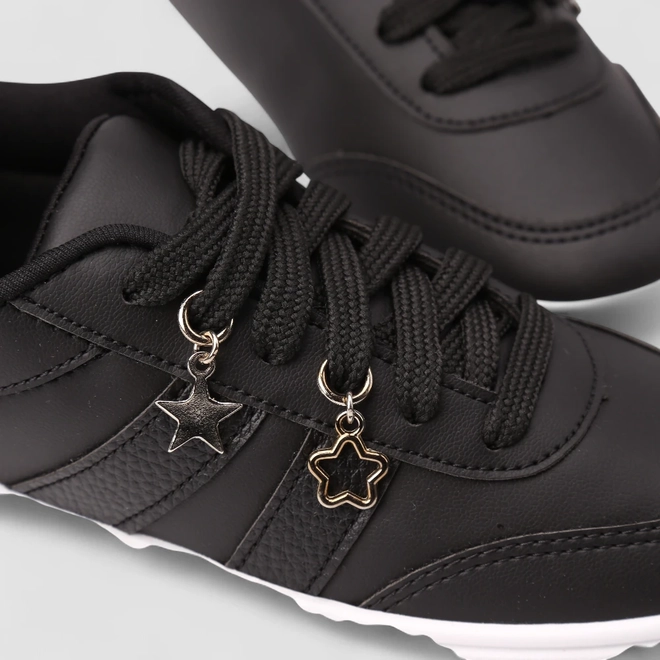 Tênis Casual Feminino Gabriela Pingente Estrela Preto
