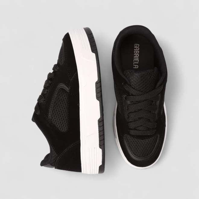 Tênis Casual Gabriela Feminino Detalhe Recorte Camurça Preto