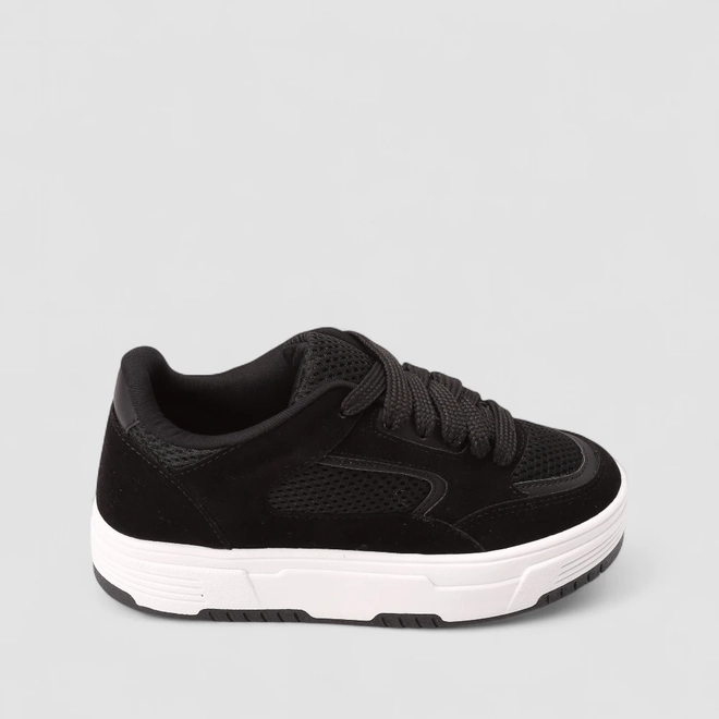 Tênis Casual Gabriela Feminino Detalhe Recorte Camurça Preto