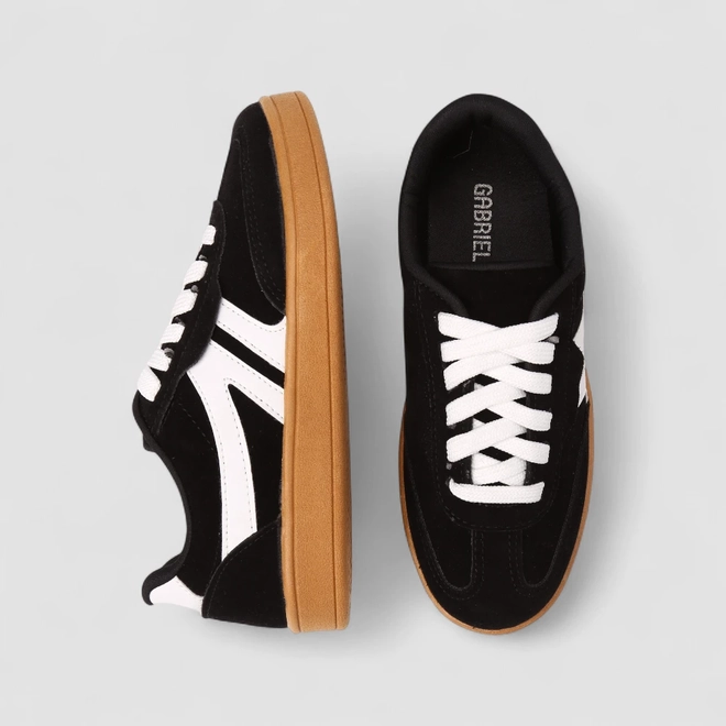 Tênis Casual Feminino Gabriela Recortes Camurça Preto