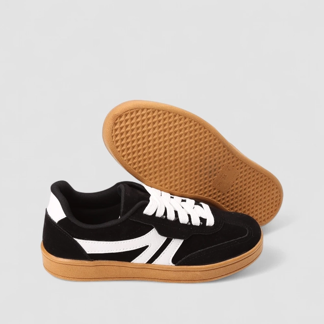 Tênis Casual Feminino Gabriela Recortes Camurça Preto