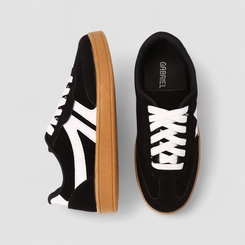 Tênis Casual Feminino Gabriela Recortes Camurça Preto