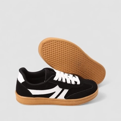 Tênis Casual Feminino Gabriela Recortes Camurça Preto
