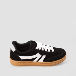 Tênis Casual Feminino Gabriela Recortes Camurça Preto