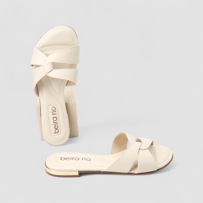 Tamanco Rasteiro Feminino Beira Rio Tira Vazada Off White