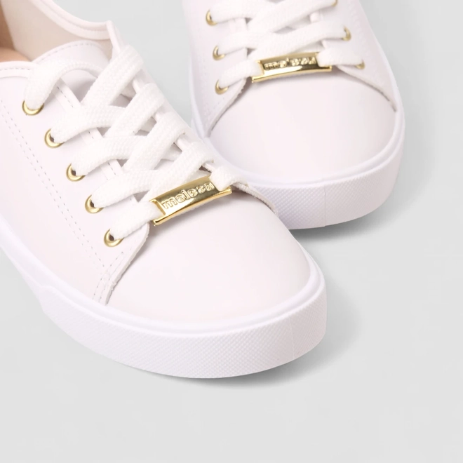 Tênis Casual Feminino Moleca Detalhes Dourados Branco