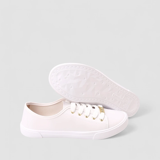 Tênis Casual Feminino Moleca Detalhes Dourados Branco