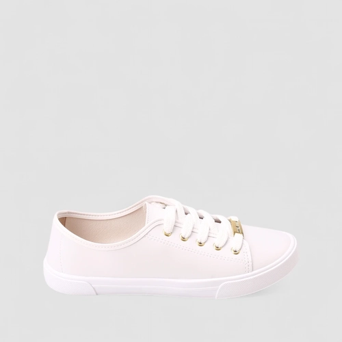 Tênis Casual Feminino Moleca Detalhes Dourados Branco