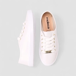 Tênis Casual Feminino Moleca Detalhes Dourados Branco