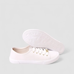 Tênis Casual Feminino Moleca Detalhes Dourados Branco