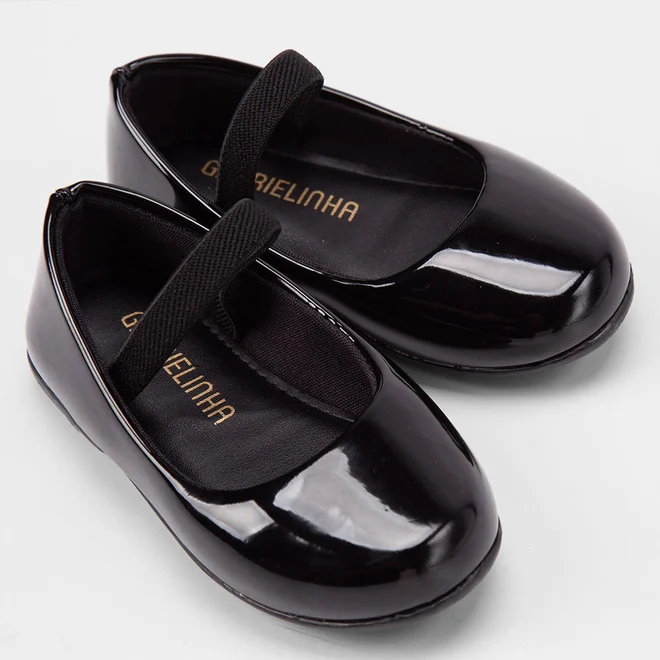 Sapatilha Boneca Bebê Gabrielinha Verniz Preto