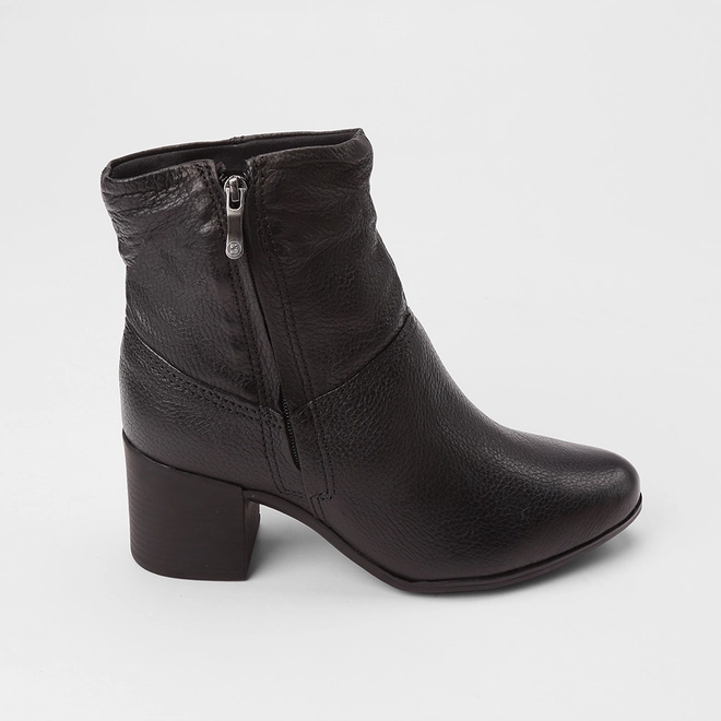 Ankle Boot Feminina Bottero Original Couro Salto Bloco Preto