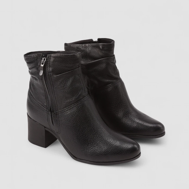Ankle Boot Feminina Bottero Original Couro Salto Bloco Preto