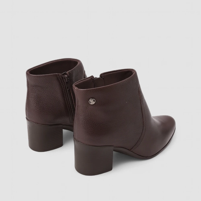 Ankle Boot Feminina Bottero Original Salto Bloco Couro Marrom