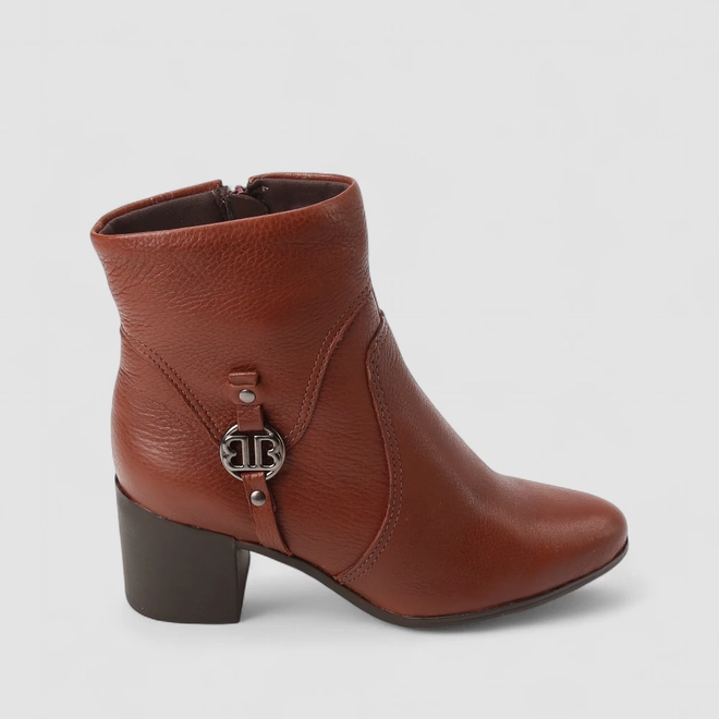 Ankle Boot Feminina Bottero Original Em Couro Salto Bloco Marrom