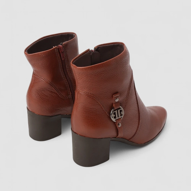 Ankle Boot Feminina Bottero Original Em Couro Salto Bloco Marrom