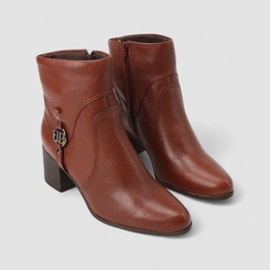 Ankle Boot Feminina Bottero Original Em Couro Salto Bloco Marrom