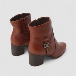 Ankle Boot Feminina Bottero Original Em Couro Salto Bloco Marrom