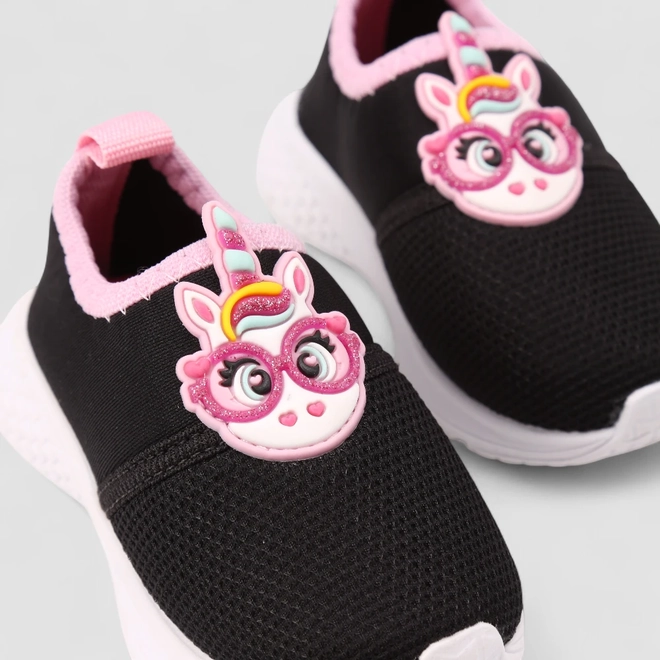 Slip On Infantil Gabrielinha Unicórnio Calce Fácil Preto