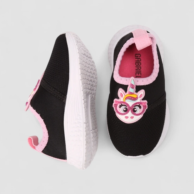 Slip On Infantil Gabrielinha Unicórnio Calce Fácil Preto