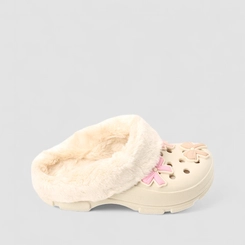 Babuche Infantil Gabrielinha Detalhe Laço Pelúcia Off White