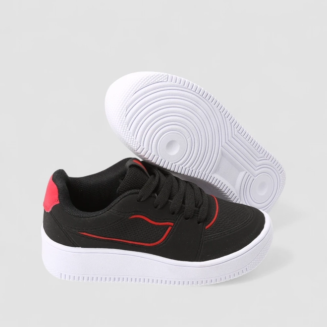 Tênis Casual Infantil Vertus Detalhe Vermelho Preto