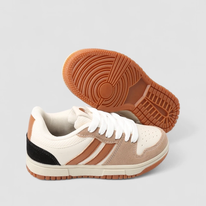 Tênis Casual Infantil Vertus Camurça Branco & Caramelo