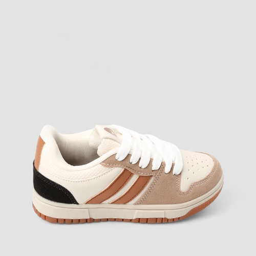 Tênis Casual Infantil Vertus Camurça Branco & Caramelo