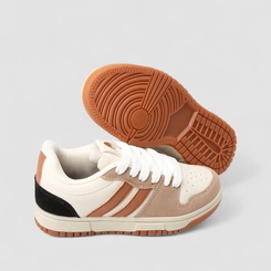 Tênis Casual Infantil Vertus Camurça Branco & Caramelo