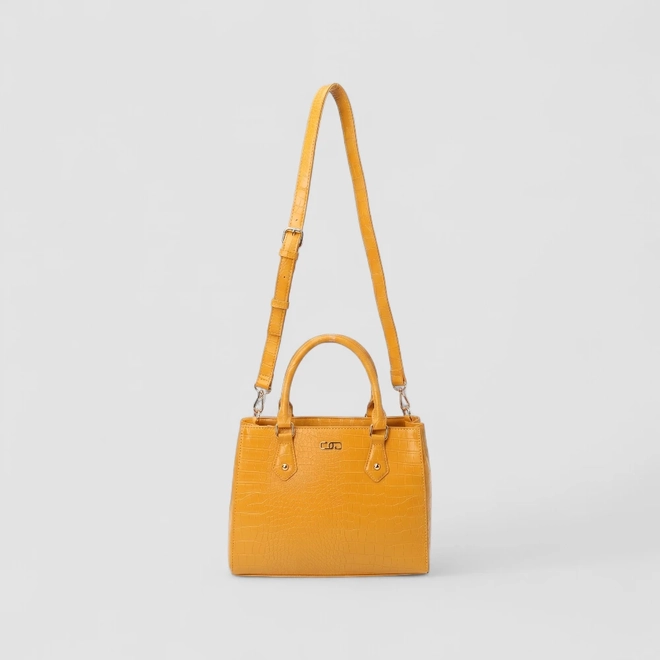 Bolsa Sacthel Gabriela Média Textura Croco Amarelo