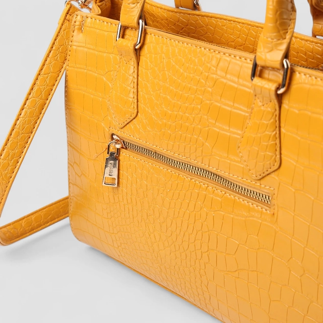 Bolsa Sacthel Gabriela Média Textura Croco Amarelo