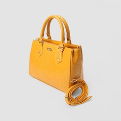 Bolsa Sacthel Gabriela Média Textura Croco Amarelo