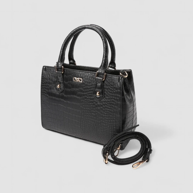 Bolsa Sacthel Gabriela Média Textura Croco Preto