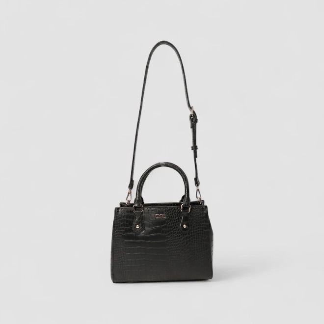 Bolsa Sacthel Gabriela Média Textura Croco Preto