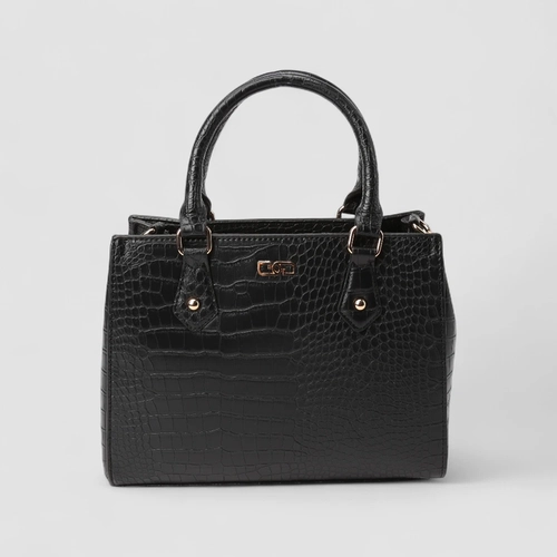 Bolsa Sacthel Gabriela Média Textura Croco Preto