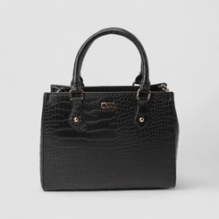 Bolsa Sacthel Gabriela Média Textura Croco Preto