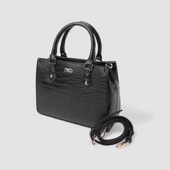 Bolsa Sacthel Gabriela Média Textura Croco Preto