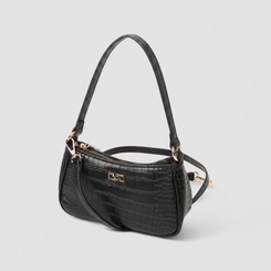 Bolsa Baguete Gabriela Pequena Transversal Textura Croco Preta