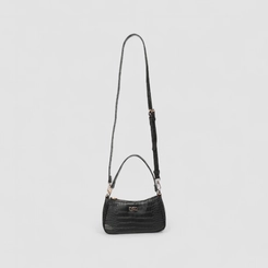 Bolsa Baguete Gabriela Pequena Transversal Textura Croco Preta