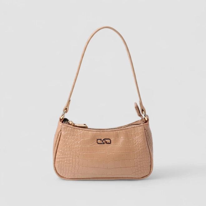 Bolsa Transversal Gabriela Pequena Textura Croco Bege