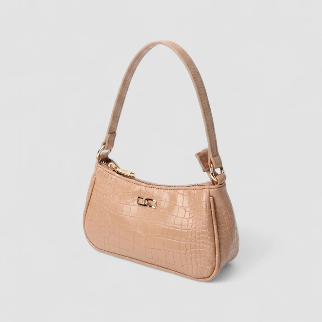 Bolsa Transversal Gabriela Pequena Textura Croco Bege