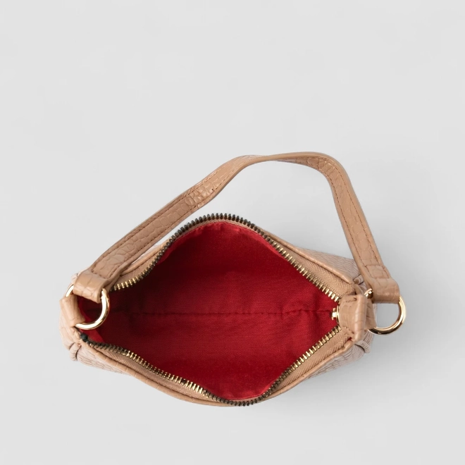 Bolsa Transversal Gabriela Pequena Textura Croco Bege
