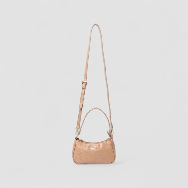 Bolsa Transversal Gabriela Pequena Textura Croco Bege