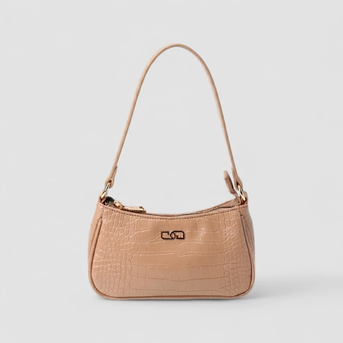 Bolsa Transversal Gabriela Pequena Textura Croco Bege