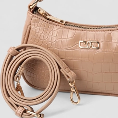 Bolsa Transversal Gabriela Pequena Textura Croco Bege