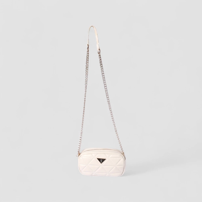 Bolsa Camera Bag Gabriela Pequena Alça Corrente Matelassê Off White