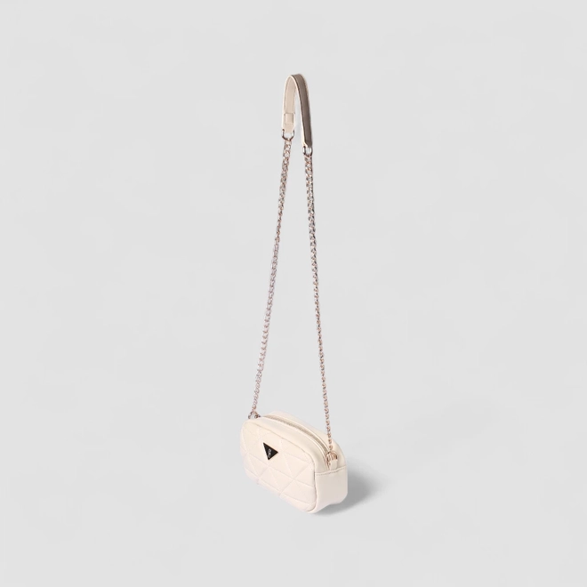 Bolsa Camera Bag Gabriela Pequena Alça Corrente Matelassê Off White