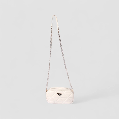 Bolsa Camera Bag Gabriela Pequena Alça Corrente Matelassê Off White