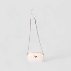 Bolsa Camera Bag Gabriela Pequena Alça Corrente Matelassê Off White
